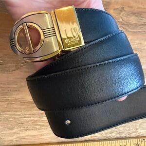 Dunhill Black Leather Belt with Gold Buckle